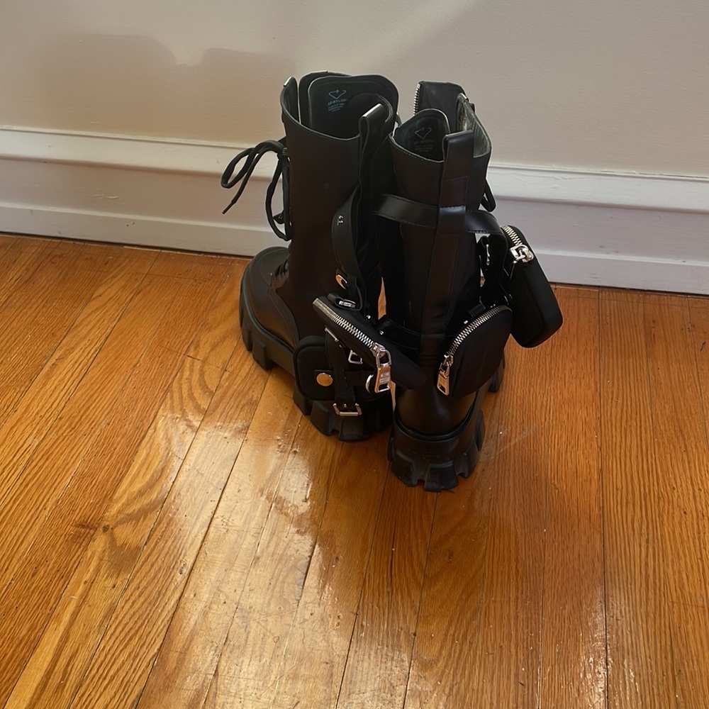 Prada Women’s Monolith leather and nylon tall combat boots - Picture 2 of 2